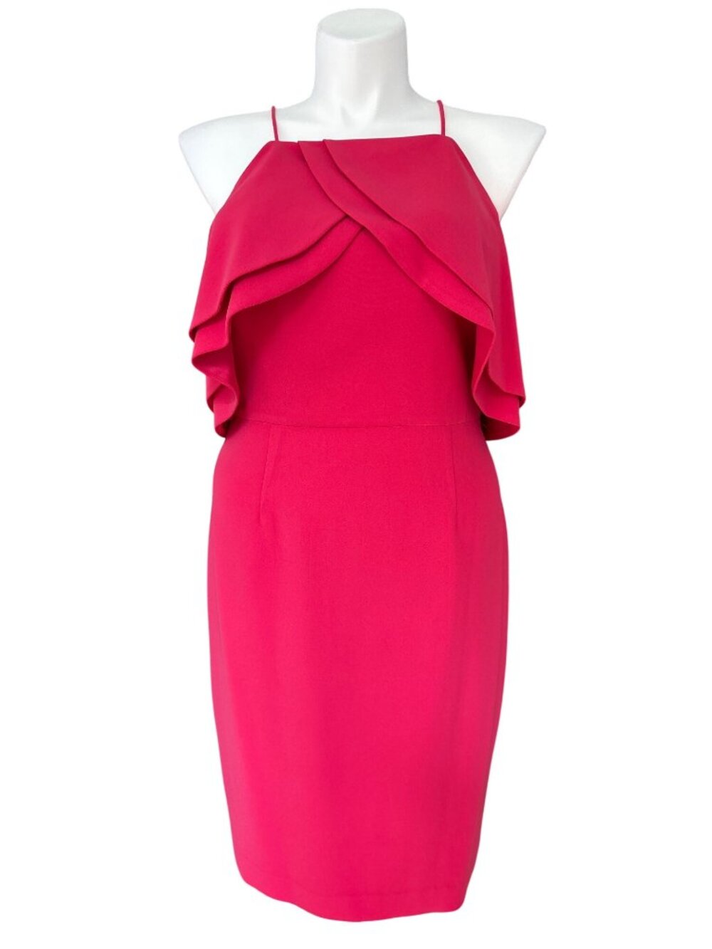 Eliza J Women's Hot Pink Cascading Ruffle Sheath Dress, Sleeveless Size 14